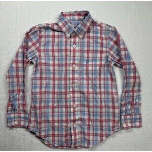 Johnnie O Boy's Shirt 6 Button Up Plaid Blue Pink White Long Sleeve